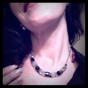 Antique Black, Clear and Silver Necklace